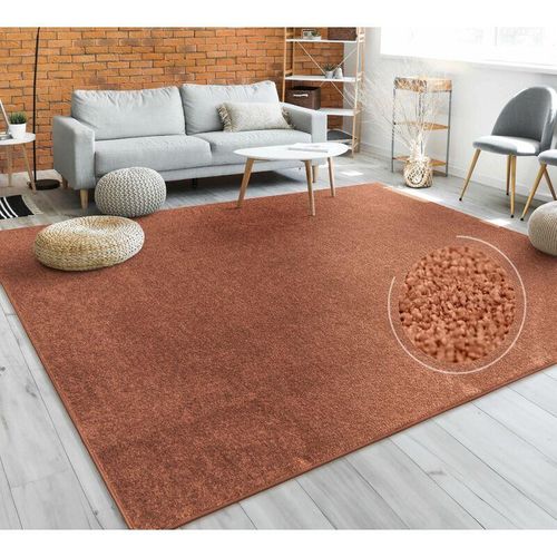 4061981177767 - Teppich Wohnzimmer Kurzflor Schlafzimmer Modernes Einfarbiges Muster Braun Rot 80x150 cm - Paco Home