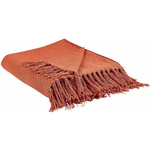 4255664802316 - Beliani - Kuscheldecke Rot Baumwolle 125 x 150 cm Klassisch mit Fransen Handgewebt Schlafzimmer Wohnzimmer Accessoire Deko Überwurf Wohndecke - Rot