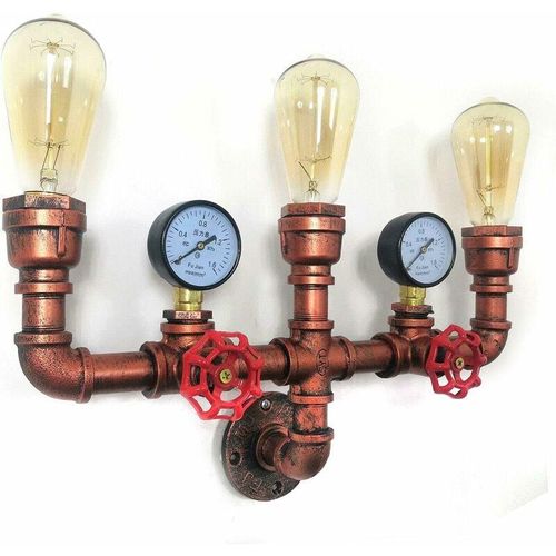 0738633566982 - Senderpick - Retro Metall Bar Licht Wasserrohr Dreikopf-Industrielampe Wandleuchte