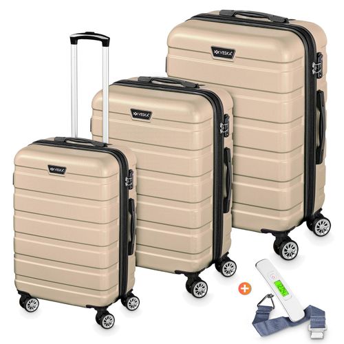 4054748019240 - Veska Hartschalenkoffer Kofferset Nizza 3 teilig mit TSA Zahlenschloss 4 Rollen ABS-Hartschale Reisekoffer Trolley Rollkoffer Koffer - champagner