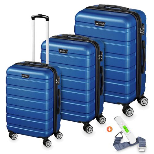 4054748019233 - Veska Hartschalenkoffer Kofferset Nizza 3 teilig mit TSA Zahlenschloss 4 Rollen ABS-Hartschale Reisekoffer Trolley Rollkoffer Koffer - königsblau