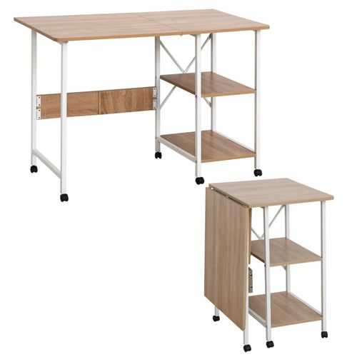 4251774969697 - Schreibtisch einklappbar und auf Rollen natur weiß 107 x 55 x 76 cm (LxBxH) Klapptisch Bürotisch Computertisch PC-Tisch