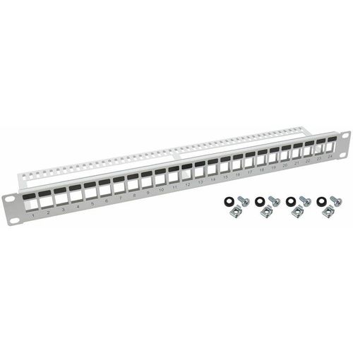 4010537644574 - 66445-07 utp Keystone-Patchpanel für Serverschrank 19 Zoll 24 Ports RJ45 Lichtgrau - HMF