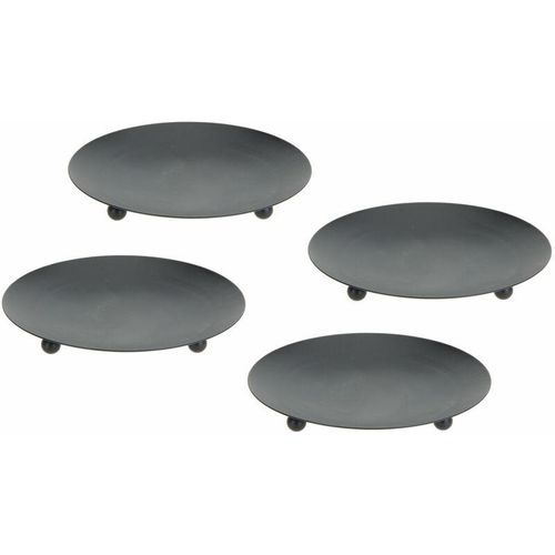 4262371530418 - Metall Kerzenteller schwarz 12 cm - 4er Set   groß - Kerzenhalter für Stumpenkerzen und Kugelkerzen