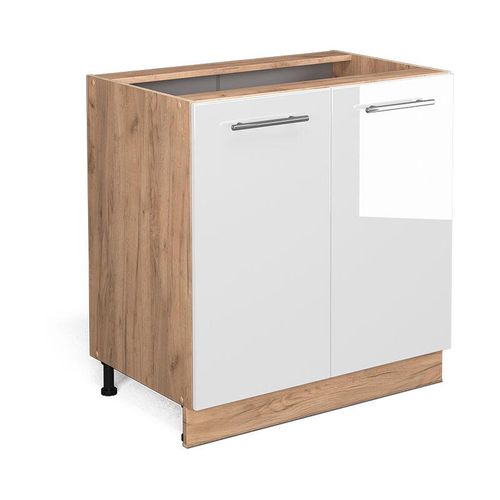 4066731160945 - Unterschrank Küchenschrank Küchenmöbel Fame-Line Eiche Weiß modern 80 cm Küche Einbauküche Drehtür Einlegeboden Blende Küchenzeile Hochglanz