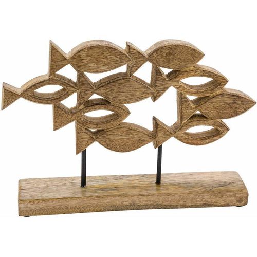 4262371533693 - Spetebo - Mango Aufsteller Fischschwarm - 25 x 19 cm - Maritimer Deko Ständer Motiv Fische - Tisch Fenster Holz Dekoration