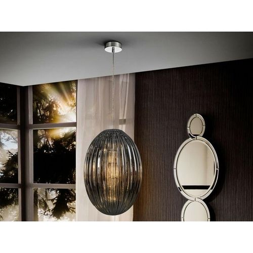 8435435330835 - Schuller Lighting - Schuller Ovila Pendelleuchte mit großem grauem Schirm in schimmerndem Rauchgrau-Tonalität