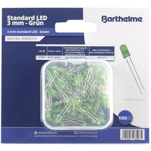 4021553085975 - LED-Sortiment Grün Rund 3 mm 100 mcd 30 ° 20 mA 2 v - Barthelme