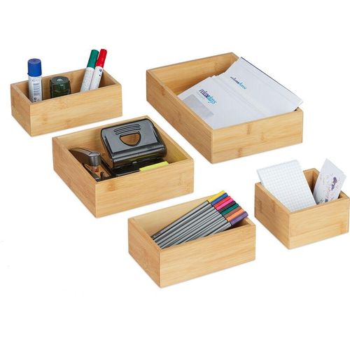 4052025338794 - Ordnungsboxen 5er Set Schubladen Ordnungssystem Bambus Organizer Küche Bad & Büro versch Größen natur - Relaxdays