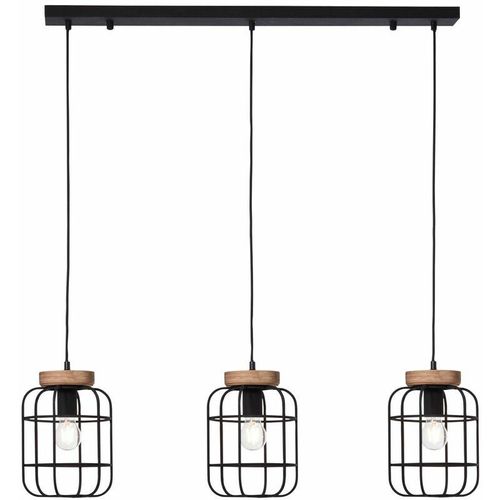 4004353379499 - Lampe Gwen Pendelleuchte 3flg Balken antik holz schwarz korund Metall Holz 3x A60 E27 40WNormallampen (nicht enthalten) - braun - Brilliant