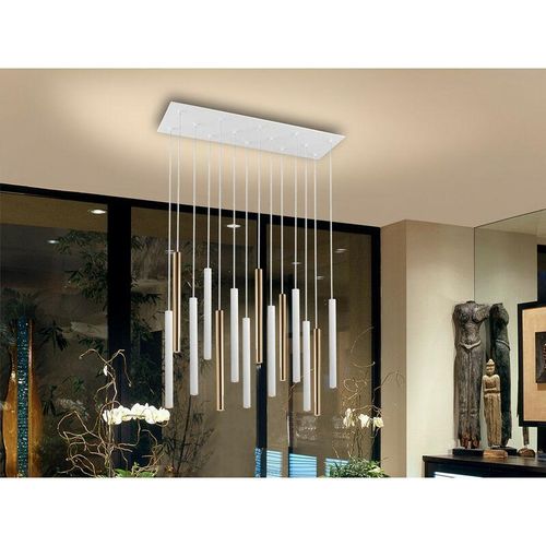 8435435330996 - Schuller Lighting - Schuller Varas Ultra Slim Dimmable 14 Light Suspension 3 Meter Max Hängeleuchte Gold & Mattweiß mit Fernbedienung