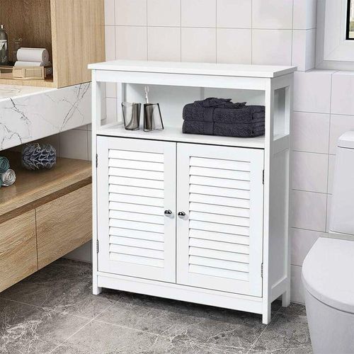 0661706084338 - Badezimmer Schrank weiss freistehender Badschrank Aufbewahrungsschrank mit 2 Rollladentüren Küchenschrank Badkommode Holz für Bad Küche Wohnzimmer 0661706084338 - Badezimmer Schrank weiss freistehender Badschrank Aufbewahrungsschrank mit 2 Rollladentüren Küchenschrank Badkommode Holz für Bad Küche Wohnzimmer