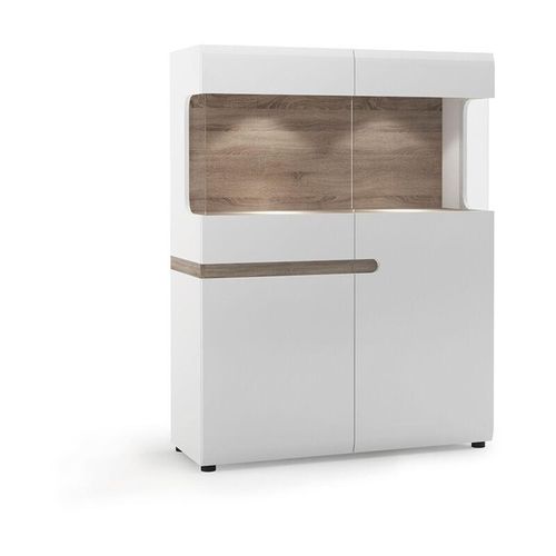 4066075085614 - Lomadox - Ess- Wohnzimmer Highboard weiß Hochglanz mit Trüffel Eiche Nb LEGNICA-129 b h t ca 1095 1435 42 cm - weiß