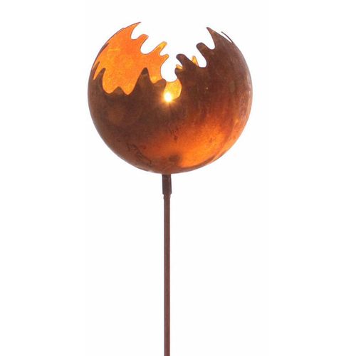 4262371533075 - Spetebo - Metall Gartenstecker Naturrost Feuerball - 77 x ø 11 cm   klein - Rost Windlicht mit Erdspieß