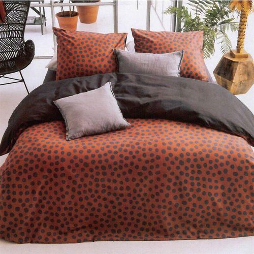 8719023418304 - Bestlivings - Bettwäsche 2-tlg Bettbezug Set 135x200cm + 80x80cm - Spots & Dots ( Cognac ) - Schlafkomfort Bettgarnitur mit Reißverschluss Baumwolle