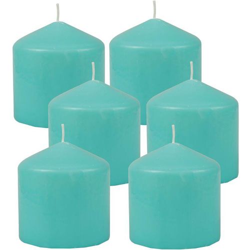 4059222055615 - Hs Candle - Stumpenkerzen Wachskerzen Ø8cm x 8cm ( 6er Pack ) Türkis - Lange Brenndauer Hergestellt in eu Kerzen Blockkerzen - Wachs Stumpen