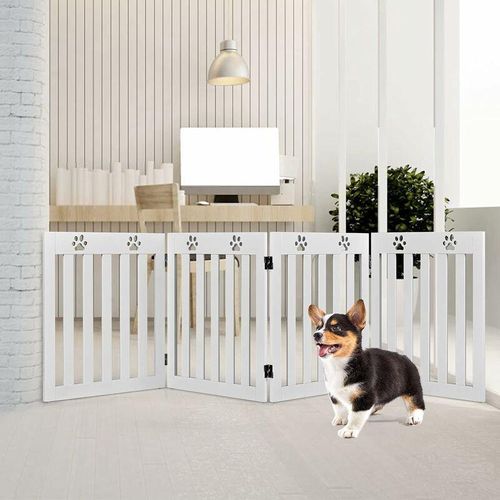 0736542292558 - Hunde Absperrgitter faltbares Schutzgitter Konfigurationsgitter für Welpen Hündchen & Katze 4-teilig ohne Bohren an Tür und Treppen Kamin oder
