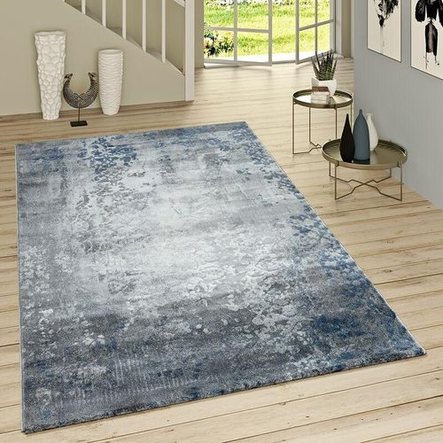 4061981007378 - Kurzflor Teppich Modern Orientalisches Muster Vintage Style Ombre Look Grau Blau 80x300 cm - Paco Home