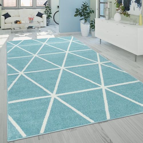 4061981066993 - Teppich Wohnzimmer Skaninavisches Rauten Design Weich Pastellfarben Blau Weiß 60x100 cm - Paco Home