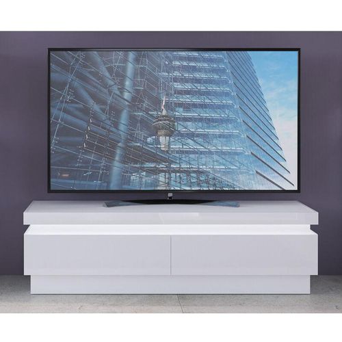 4066075099352 - Wohnzimmer TV Lowboard mit 2 Schubladen und indirekter Beleuchtung weiß Hochglanz LYNDHURST-129 B H T ca 1465 42 42 cm - weiß