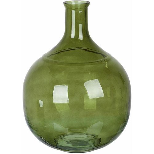 4251682286732 - Beliani - Blumenvase Olivgrün Glas 34 cm Groß mit Schmalem Hals Getönt Handgefertigt Flaschenform Deko Accessoires Wohnzimmer Schlafzimmer Flur Kamin