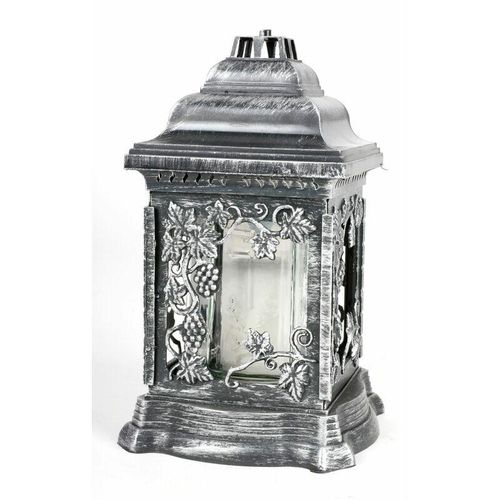 4251699822039 - Grablaterne mit Öllicht 26cm Grabschmuck Grabkerze Grablicht Friedhofskerze Deko - silber - silber