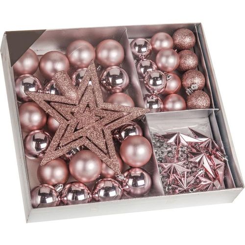 4260461472457 - Kunststoff Christbaumschmuck 45 Teile Set - rosa - Shatterproof Weihnachtskugeln bruchsicher - Tannenbaum Weihnachtsbaum Christbaum Zierschmuck