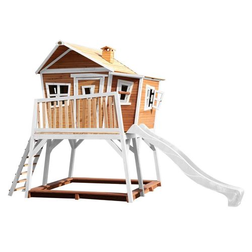 8717973933397 - Spielhaus Max mit Sandkasten & weißer Rutsche Stelzenhaus in Braun & Weiß aus fsc Holz für Kinder Spielturm mit Wellenrutsche für den Garten - Braun