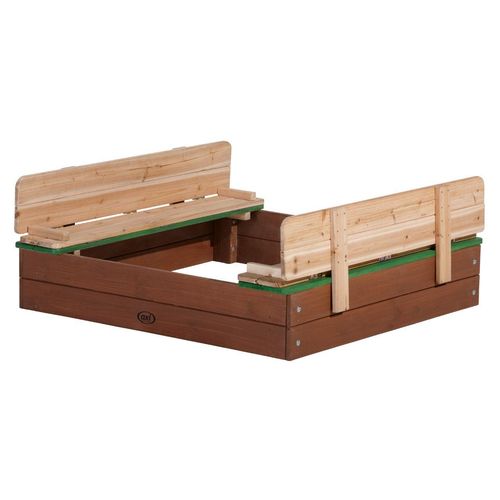 8717973937234 - Sandkasten Ella aus Holz mit Deckel Sand Kasten mit Sitzbank & Abdeckung für Kinder in Braun & Grün 100 x 95 cm - Braun - AXI