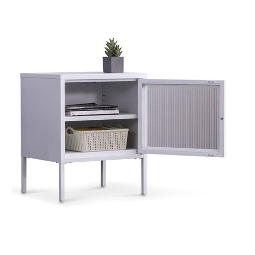 4260360015410 - Coemo - Nachttisch Tokio aus Metall mit Glastür Weiß - Weiß 4260360015410 - Coemo - Nachttisch Tokio aus Metall mit Glastür Weiß - Weiß