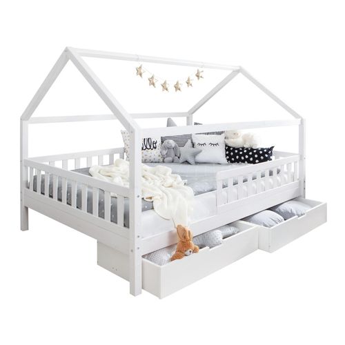 4251105962892 - TiCAA Kinderbett Hausbett Kay 140x200 inkl Schubkästen Kiefer weiß