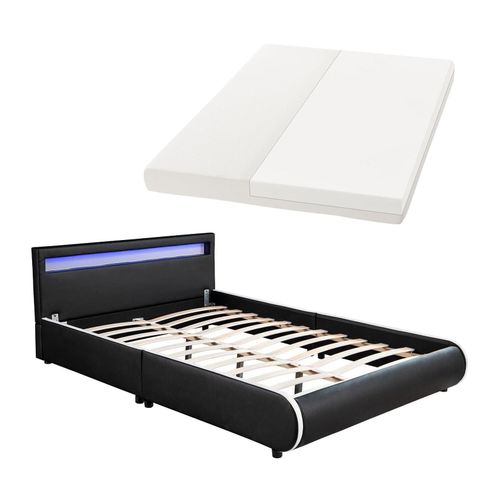 4260304765951 - Polsterbett Sevilla 140 x 200 cm mit Matratze Lattenrost LED Beleuchtung & Kopfteil - Kunstleder & Holz - Bett Bettgestell Jugendbett schwarz 4260304765951 - Polsterbett Sevilla 140 x 200 cm mit Matratze Lattenrost LED Beleuchtung & Kopfteil - Kunstleder & Holz - Bett Bettgestell Jugendbett schwarz