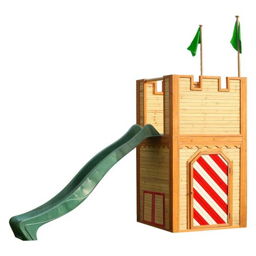 8717973935254 - - Spielhaus Arthur mit grüner Rutsche | Spielschloss aus fsc Holz für Kinder | Spielturm für den Garten - Braun