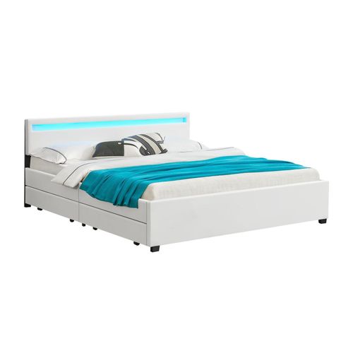 4260304763544 - Led Polsterbett Lyon mit Bettkasten – Bettgestell aus Holz & Kunstleder mit Lattenrost – Doppelbett Schlafzimmer Möbel – 180 x 200 cm - weiß - Juskys 4260304763544 - Led Polsterbett Lyon mit Bettkasten – Bettgestell aus Holz & Kunstleder mit Lattenrost – Doppelbett Schlafzimmer Möbel – 180 x 200 cm - weiß - Juskys