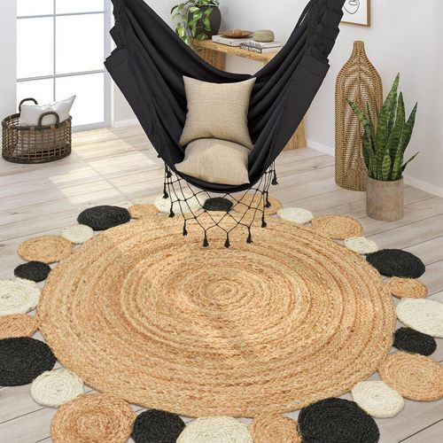 4061981193026 - Teppich Viborg 592 Teppiche Gr Ø 200 cm 13 mm 1 St schwarz Esszimmerteppiche handgefertigter Natur-Teppich Jute Boho Ethno