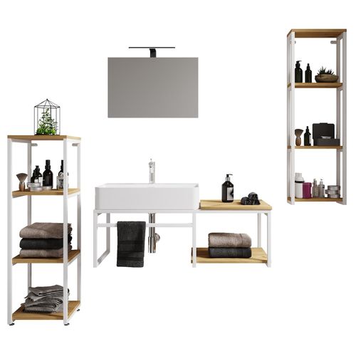4051814438707 - 5-tlg Waschplatz Waschtisch Badmöbel Set Waschbecken Holz Metall Industrial Style Bitila 100 V1 4051814438707 - 5-tlg Waschplatz Waschtisch Badmöbel Set Waschbecken Holz Metall Industrial Style Bitila 100 V1