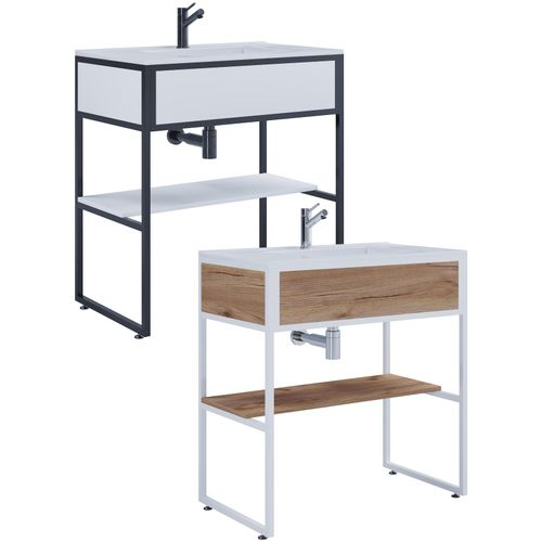 4051814438516 - 2-tlg Waschplatz Waschtisch Badmöbel Set Waschbecken Holz Metall Industrial Style Bitila 80 4051814438516 - 2-tlg Waschplatz Waschtisch Badmöbel Set Waschbecken Holz Metall Industrial Style Bitila 80