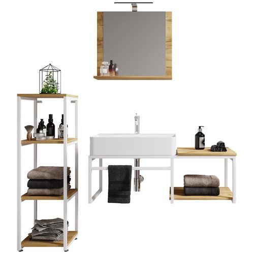 4051814438820 - 4-tlg Waschplatz Waschtisch Badmöbel Set Waschbecken Holz Metall Industrial Style Bitila 100 V2 4051814438820 - 4-tlg Waschplatz Waschtisch Badmöbel Set Waschbecken Holz Metall Industrial Style Bitila 100 V2