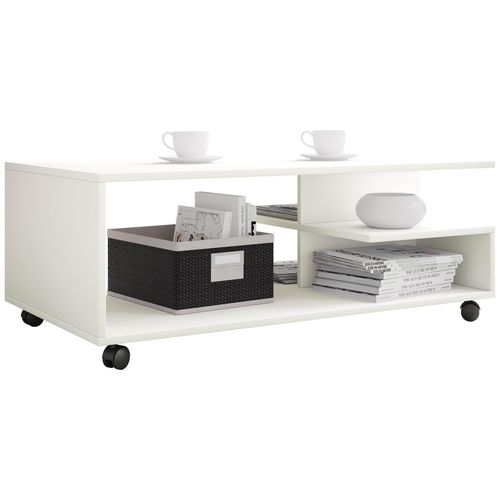 4051814435270 - Holz Couchtisch Sofatisch Wohnzimmertisch Rollen rollbar Kaffeetisch Stango XL (Farbe Weiß)