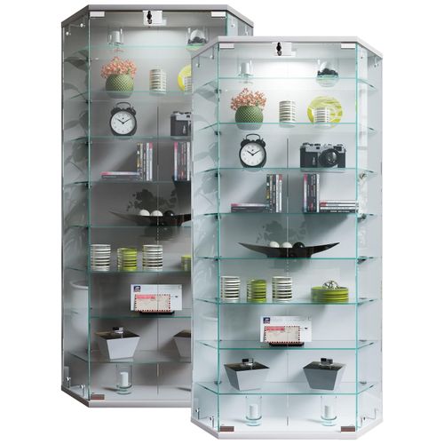 4051814437274 - Wandregal Glasvitrine hängend Vitrine Glas mit ESG-Sicherheitsglas Maße ca H 114 x B 83 x T 17 cm Hängevitrine Glas Modern und platzsparend Glas Vitrinenschrank - Benila XL Gr 83 silber B83cm H114cm T17cm Holzwerkstoff Holz Spanplatte Glas Regale