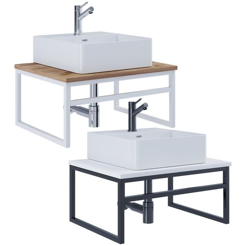4051814438493 - 2-tlg Waschplatz Waschtisch Badmöbel Set Waschbecken Holz Metall Industrial Style Bitila 60 (Farbe Schwarz   Weiß)