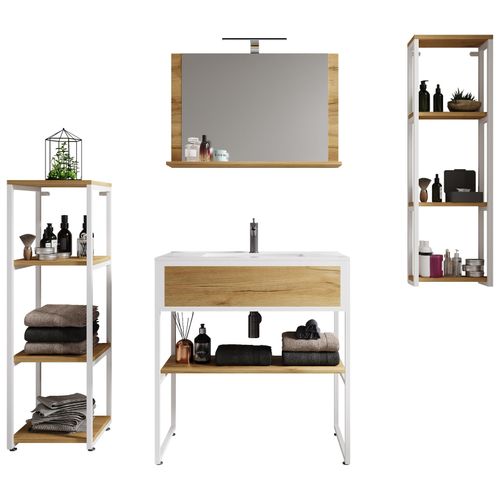 4051814438868 - 5-tlg Waschplatz Waschtisch Badmöbel Set Waschbecken Holz Metall Industrial Style Bitila 80 V2 4051814438868 - 5-tlg Waschplatz Waschtisch Badmöbel Set Waschbecken Holz Metall Industrial Style Bitila 80 V2