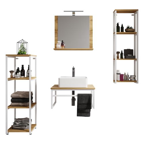 4051814438844 - 5-tlg Waschplatz Waschtisch Badmöbel Set Waschbecken Holz Metall Industrial Style Bitila 60 V2