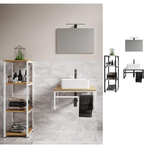 4051814438615 - 4-tlg Waschplatz Waschtisch Badmöbel Set Waschbecken Holz Metall Industrial Style Bitila 60 V1 4051814438615 - 4-tlg Waschplatz Waschtisch Badmöbel Set Waschbecken Holz Metall Industrial Style Bitila 60 V1