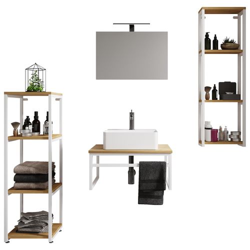 4051814438660 - 5-tlg Waschplatz Waschtisch Badmöbel Set Waschbecken Holz Metall Industrial Styl Bitila 60 V1