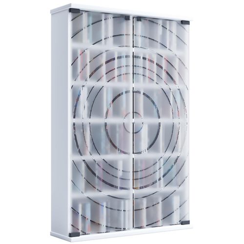 4051814437472 - Holz CD DVD Stand Regal platzsparender CD Schrank mit 2 ESG-Sicherheitsglastüren für 300 CDs oder 130 DVDs oder 72-Videos Maße H 92 x B 60 x T 18 cm 10 variable Einlegböden – Tilano L