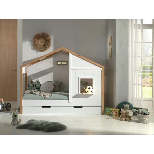 5420070237901 - Landhausbett BABS mit Liegefläche 90 x 200 cm inkl Lattenrost und Bettschublade Ausf teilmassiv Kiefer Farbe Oak Weiß 5420070237901 - Landhausbett BABS mit Liegefläche 90 x 200 cm inkl Lattenrost und Bettschublade Ausf teilmassiv Kiefer Farbe Oak Weiß