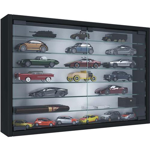 4051814422614 - Holz Glas Hängevitrine Wandvitrine Sammel Deko Sammler Vitrine Mandosa XL (Farbe Schwarz)