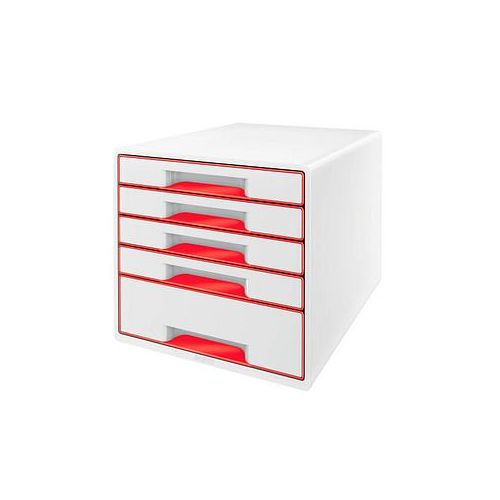 4002432135189 - LEITZ Schubladenbox WOW Cube  perlweiß rot 52142026 DIN A4 mit 5 Schubladen