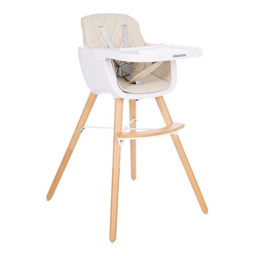 3801004010814 - Kikkaboo Kinderhochstuhl 2 in 1 Woody Kinderstuhl Tisch verstellbar Gurt beige